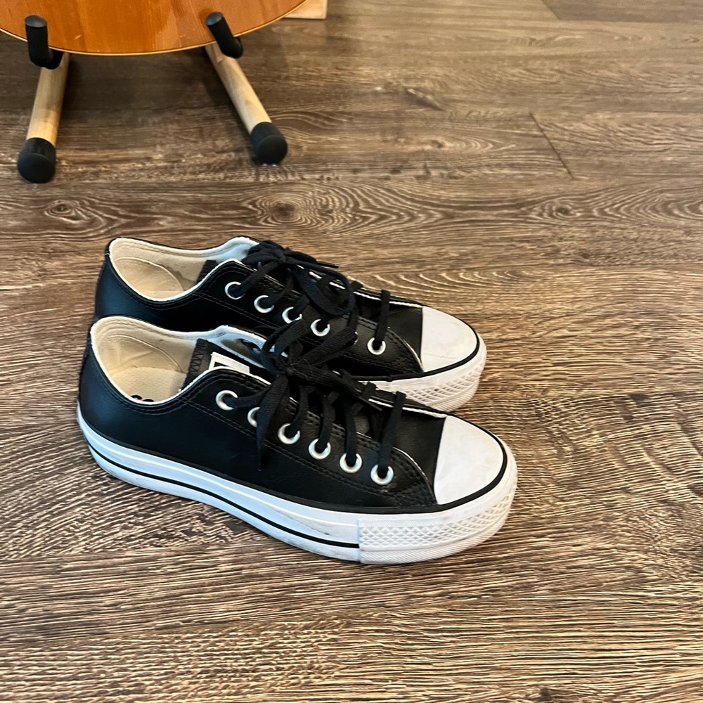 Platform, leather converse shoes , good condition with box